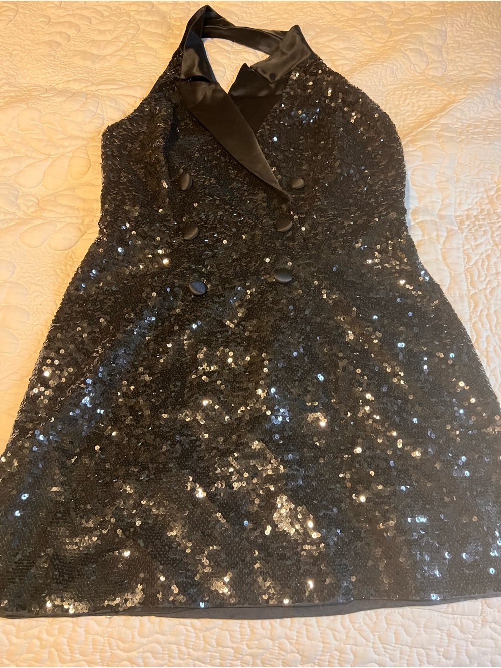 Vintage Niteline Della Roufogai Sequin Tuxedo Halter Dress